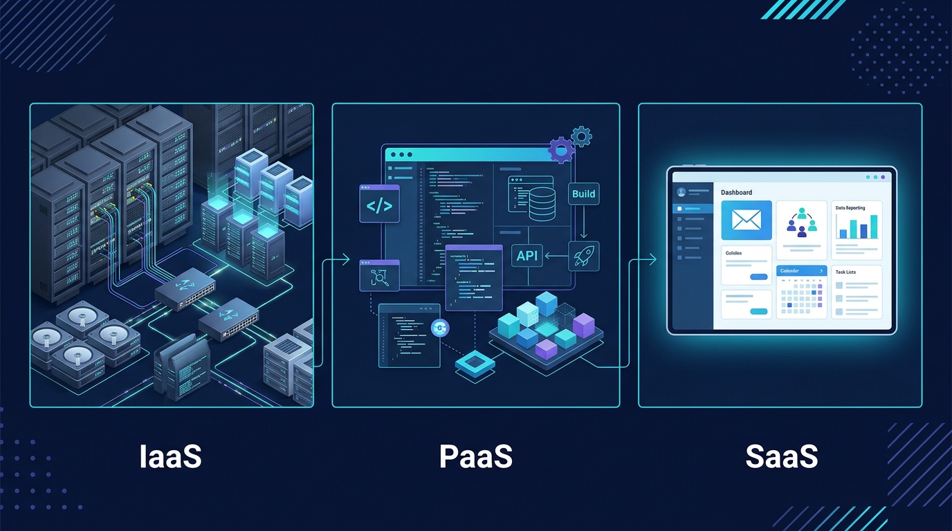 Cloud service models comparing Infrastructure as a Service, Platform as a Service, and Software as a Service