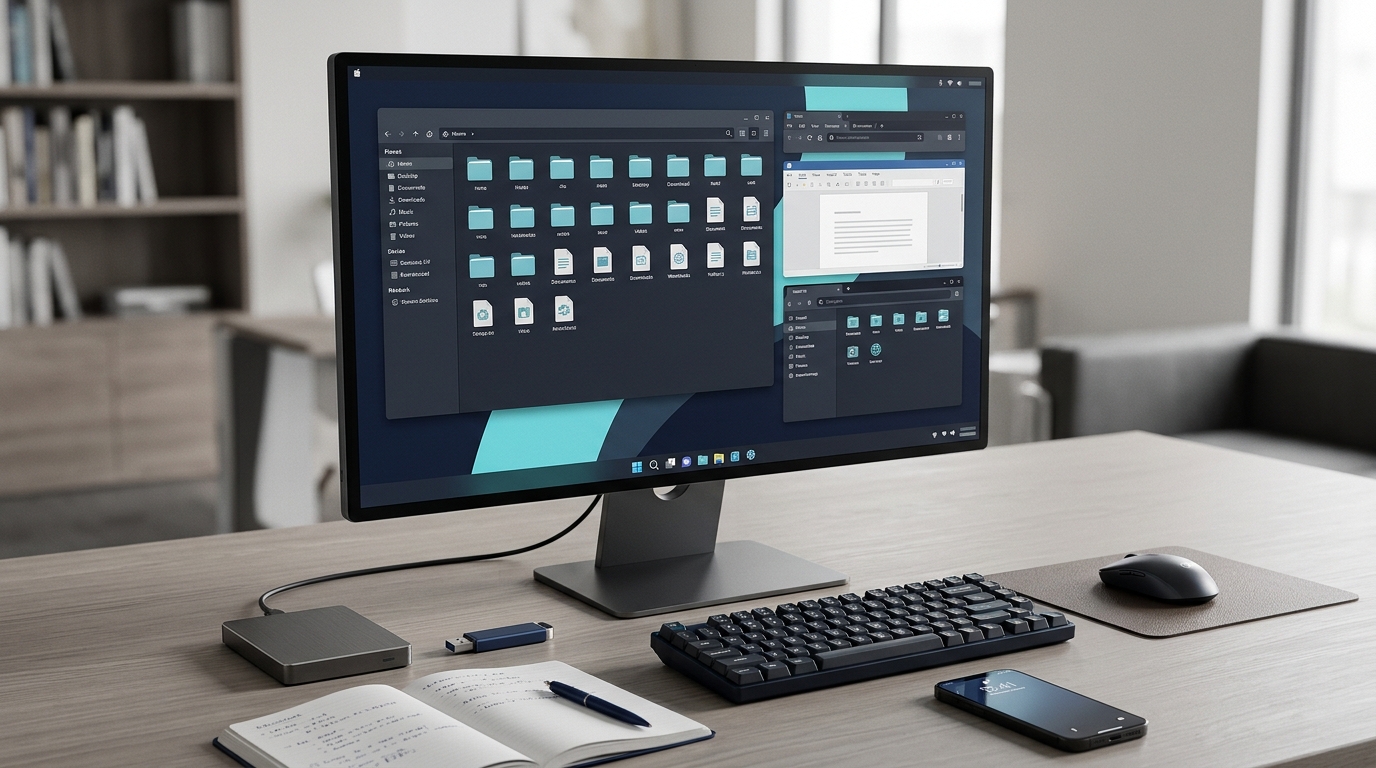 Computer and digital technology representing essential everyday computer skills